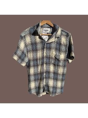 Corridor New York Camp Shirt | Blue Cream Knit Plaid | Size L